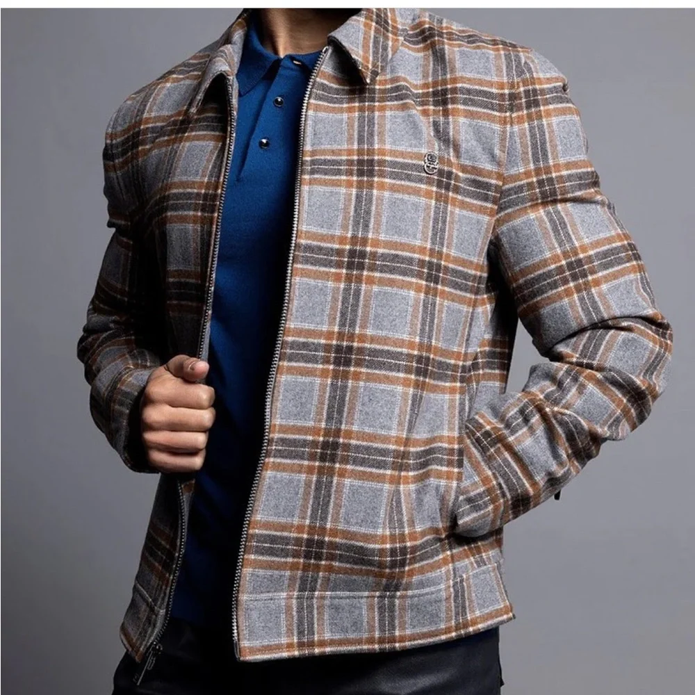 Cadogan Luxury Lexington Lined Wool Jacket Gray Brown Plaid Men’s Size L - Picture 1 of 16